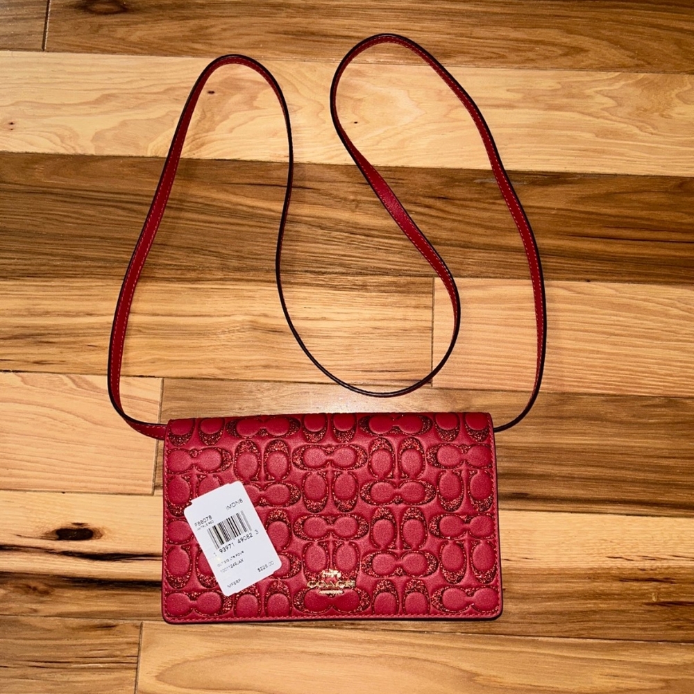 AUTH Coach HAYDEN crossbody red with red glitter in the C monogram NWOT - Picture 3 of 4
